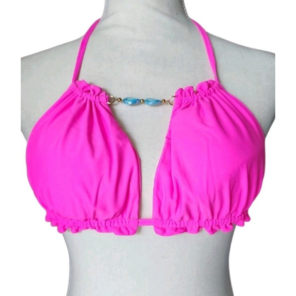 Azure Swimwear Hot Pink Beaded Detail Adjustable String Bikini Women's XL NWOT